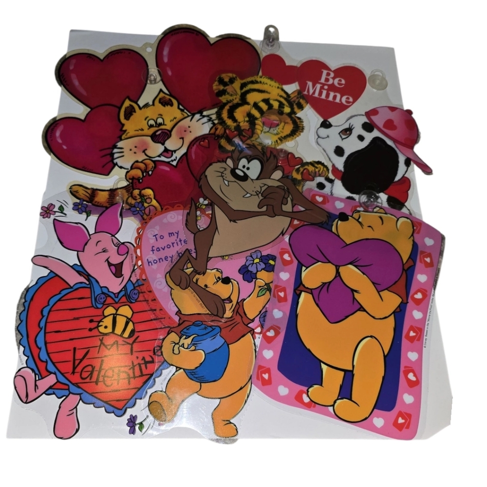 Vintage 1990's Valentine's Day Cartoon Character Window Decorations